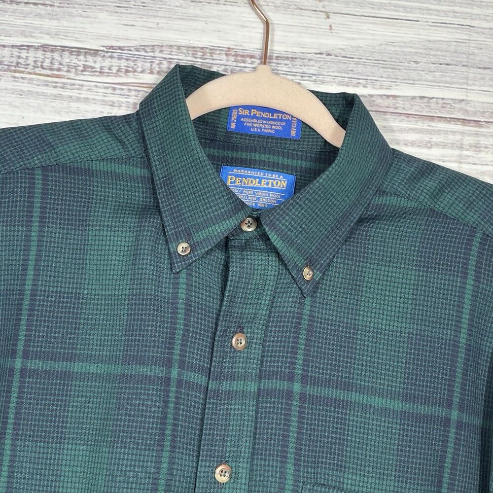 Pendleton Sir Pendleton Button Down Worsted Wool Shirt Mens L Blue Green Preppy